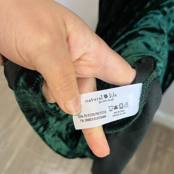 Natural Life Velvet Maxi Dress Size L Green Boho Tiered Tank Holiday Party - Picture 8 of 8